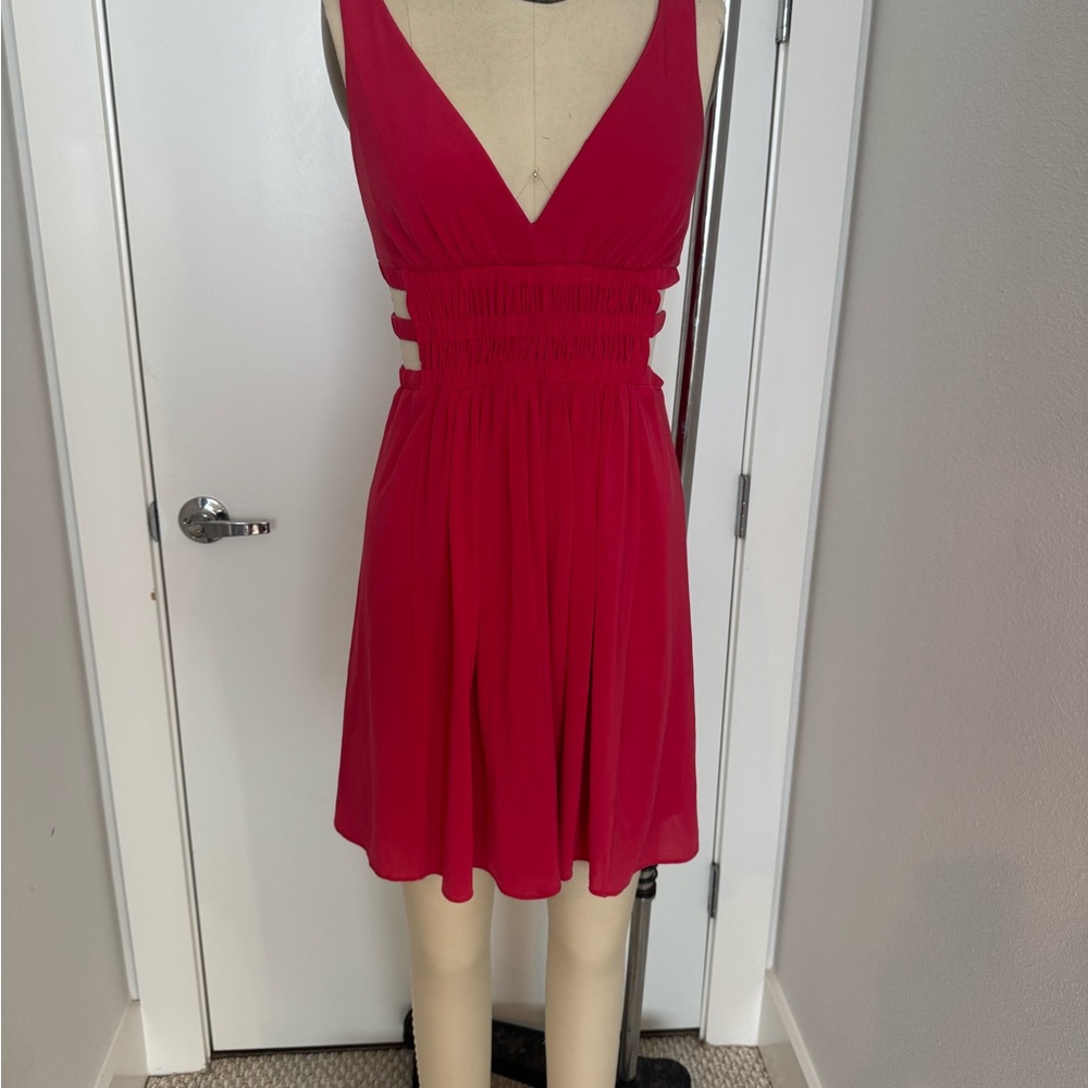 BCBGMaxAzria Red V-Neck Sleeveless Mini Dress